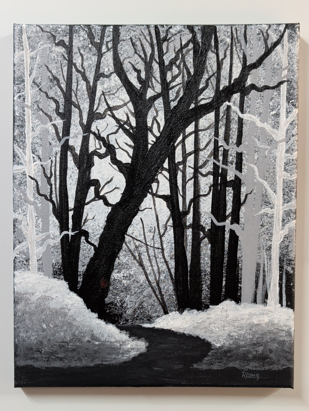 "Ashwood Silence" Original Monochrome Acrylic Painting 11x14